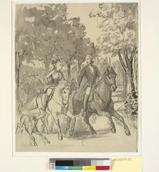 Caroline Mathilde et Struensee en promenade à cheval près de Hørsholm