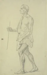 Étude de figure. Homme debout de profil vers la gauche