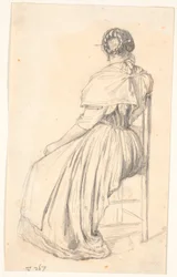Italienne assise sur une chaise, vue de dos