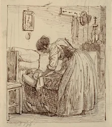 Italienne avec un enfant dans le berceau