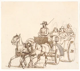 Landauer. Cocher avec chapeau triangulaire, maître et serviteur