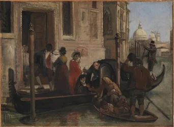 Débarquement à Venise. Au loin S. Maria delle Salute