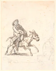 Prêtre sur un âne galopant
