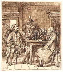 Scène de Barselsstuen. Corfitz boit du vin du Rhin avec l