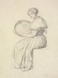 Femme assise avec un tambourin