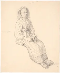 Femme suédoise assise avec du tricot