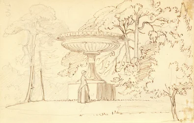 Jardin du sud avec une dame près d