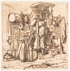 Devant une boutique de brocanteur