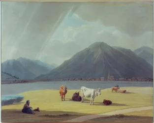Paysanne avec bétail devant Rottach-Egern