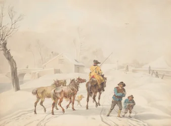 Postillon à Cheval dans un Paysage Hivernal