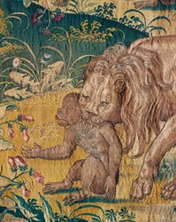 Un lion dévorant un singe (tapisserie)