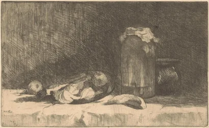Nature morte avec fruits et bocal de conserve