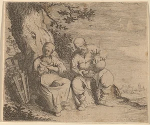 Couple de paysans assis sous un arbre