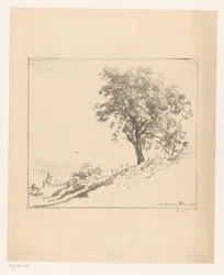 Paysage avec arbre sur une digue à Dieren