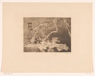 Nature morte avec objets tombants et cassés