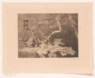 Nature morte avec objets tombants et cassés