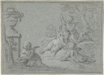 Putti dans un paysage avec un vase