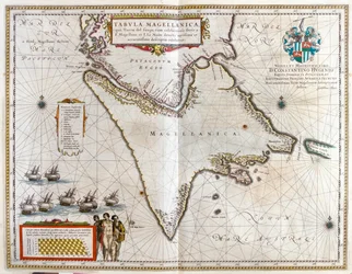 Argentine, Chili, détroit de Magellan, terre de Fuego, dans "Theatrum Orbis Terrarum, sive Atlas Novus" de Willem Blaeu, Amsterdam