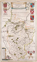 Comté de Bedford, dans "Theatrum Orbis Terrarum, sive Atlas Novus" de Willem Blaeu, Amsterdam