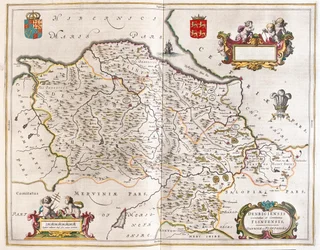 Denbigh et Flintshie, dans "Theatrum Orbis Terrarum, sive Atlas Novus" de Willem Blaeu, Amsterdam