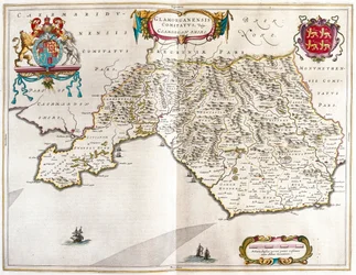 Comté de Glamorgan, dans "Theatrum Orbis Terrarum, sive Atlas Novus" de Willem Blaeu, Amsterdam