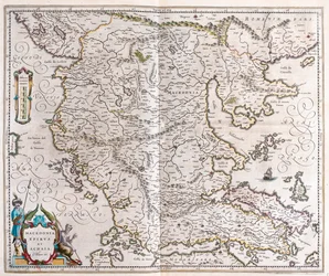 Grèce, Macédoine, Albanie, dans "Theatrum Orbis Terrarum, sive Atlas Novus" de Willem Blaeu, Amsterdam