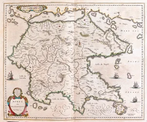 Grèce, Péloponnèse, dans le "Theatrum Orbis Terrarum, sive Atlas Novus" de Willem Blaeu, Amsterdam
