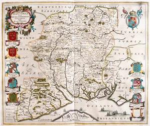 Hampshire et Southampton, dans "Theatrum Orbis Terrarum, sive Atlas Novus" de Willem Blaeu, Amsterdam