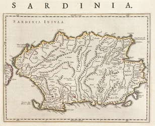 Île de Sardaigne, Italie, dans le "Theatrum Orbis Terrarum, sive Atlas Novus" de Willem Blaeu, Amsterdam