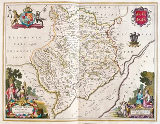 Monmouth shire (Angleterre et Pays de Galles), dans "Theatrum Orbis Terrarum, sive Atlas Novus" de Willem Blaeu, Amsterdam