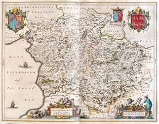 Montgomery et merioneth, dans "Theatrum Orbis Terrarum, sive Atlas Novus" de Willem Blaeu, Amsterdam