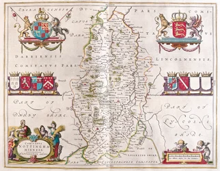 Comté de Nottingham, dans "Theatrum Orbis Terrarum, sive Atlas Novus" de Willem Blaeu, Amsterdam
