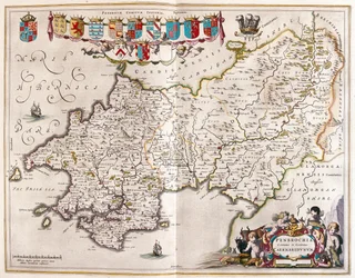 Pembrokrshire et Carmarthenshire, dans "Theatrum Orbis Terrarum, sive Atlas Novus" de Willem Blaeu, Amsterdam