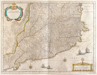 Province de Catalogne, Espagne, dans le "Theatrum Orbis Terrarum, sive Atlas Novus" de Willem Blaeu, Amsterdam