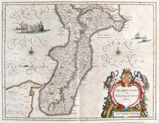 Sud de la Calabre, Italie, dans "Theatrum Orbis Terrarum, sive Atlas Novus" de Willem Blaeu, Amsterdam