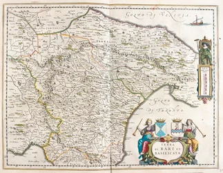 ville de Bari et Basilicate, Italie, dans "Theatrum Orbis Terrarum, sive Atlas Novus" de Willem Blaeu, Amsterdam