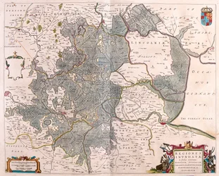 zones inondées" de Norfolk, Suffolk, Huntington, Northampton Cambridge et Lincoln, dans "Theatrum Orbis Terrarum, sive Atlas Novus" de Willem Blaeu, Amsterdam.
