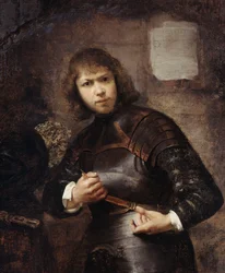 Un soldat, debout trois-quarts de longueur, bouclant sa ceinture