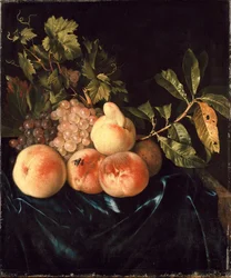 Nature morte de pêches et de raisins, 1705