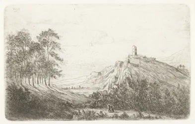 Paysage montagneux avec château au sommet