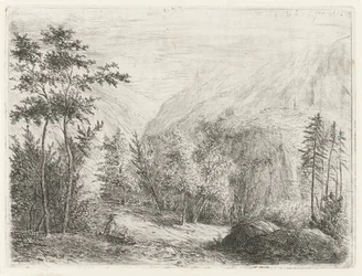 Paysage de montagne avec figure reposante le long de la route