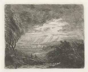 Paysage avec deux figures sous la tempête et la pluie