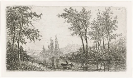 Paysage fluvial avec bateau