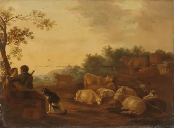 Paysage avec berger, bergère et bétail
