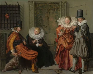 Couples élégants courtisant, vers 1616-20