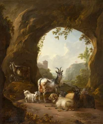 Chèvres et moutons dans une grotte