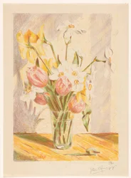 Tulipes et narcisses dans un vase
