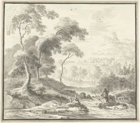 Paysage vallonné idyllique avec femmes près d
