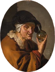 Une vieille femme avec un flacon d