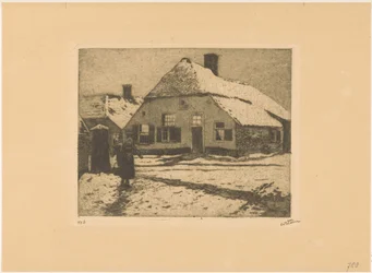 Maisons enneigées sur une route à Ede